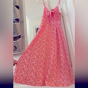 ECOWISH Summer Tie Front V-Neck Spaghetti Strap Backless Midi Dress